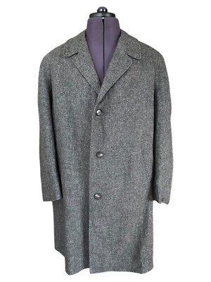Ballantyne Scotch Tweed Overcoat Grey Mid Length Virgin Wool Men's 26 UK 46  UK