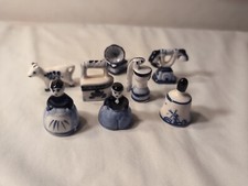 Vintage 8- Pieces Delft Miniature Ceramic Blue  White Crazing