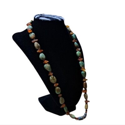 Handmade Women's Natural Stones Brown & Turquoise Color Necklace Sz 12.5 Inches