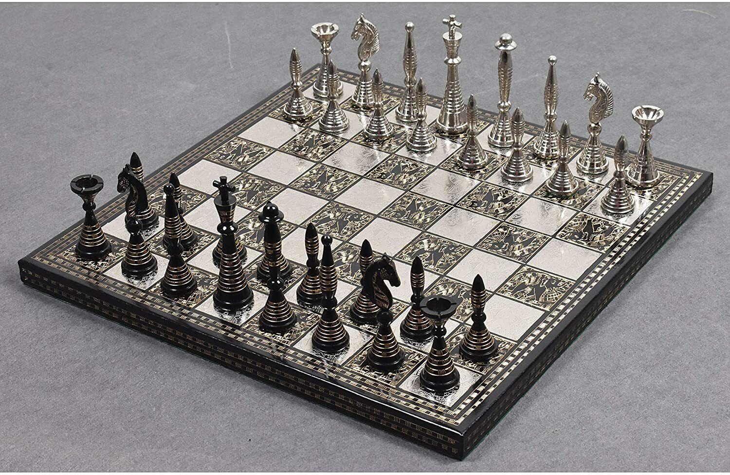 Clearance - Solid Handmade Brass Chess Pieces With Premium Chess Board in  Shiny Grey & Silver Color