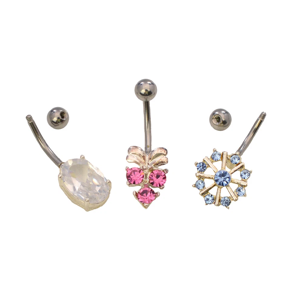 Pack of 10 Assorted 14GA Belly Button Rings Surgical Steel with Fancy Non-Dangle - Image 3 of 4