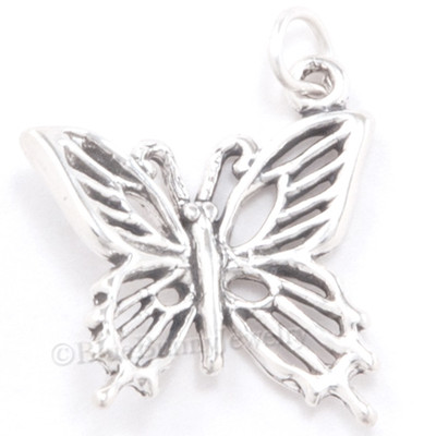 BUTTERFLY Charm Garden Pendant STERLING SILVER Filigree Pretty .925 925 3D