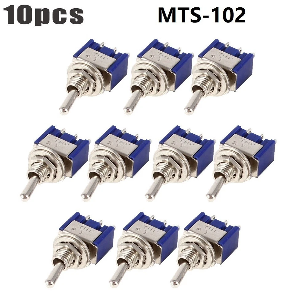 10pcs Blue Mini MTS-102 3-Pin SPDT ON-ON 6A 125VAC Miniature Toggle Switches - Image 3 of 4
