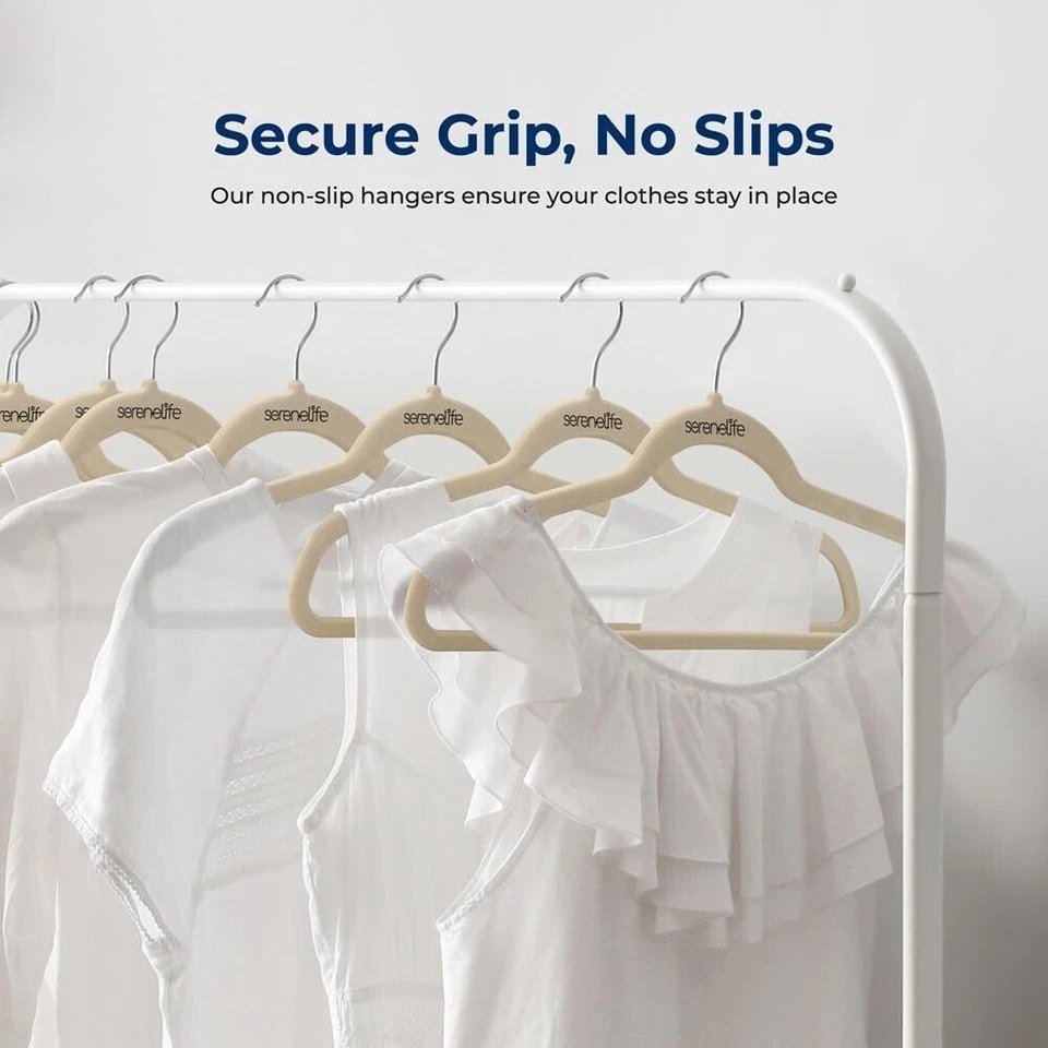 SereneLife 50 Pcs Velvet Hangers - Non-Slip, Sturdy w/ 360° Swivel Hook (Ivory) - Image 3 of 4