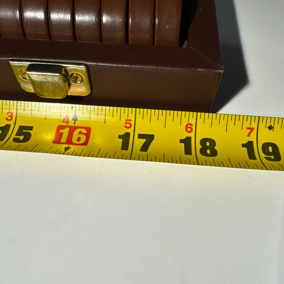 Backgammon Set 1980s Taiwan Deluxe Faux Leather 18” Vintage Complete Case New - Image 3 of 4