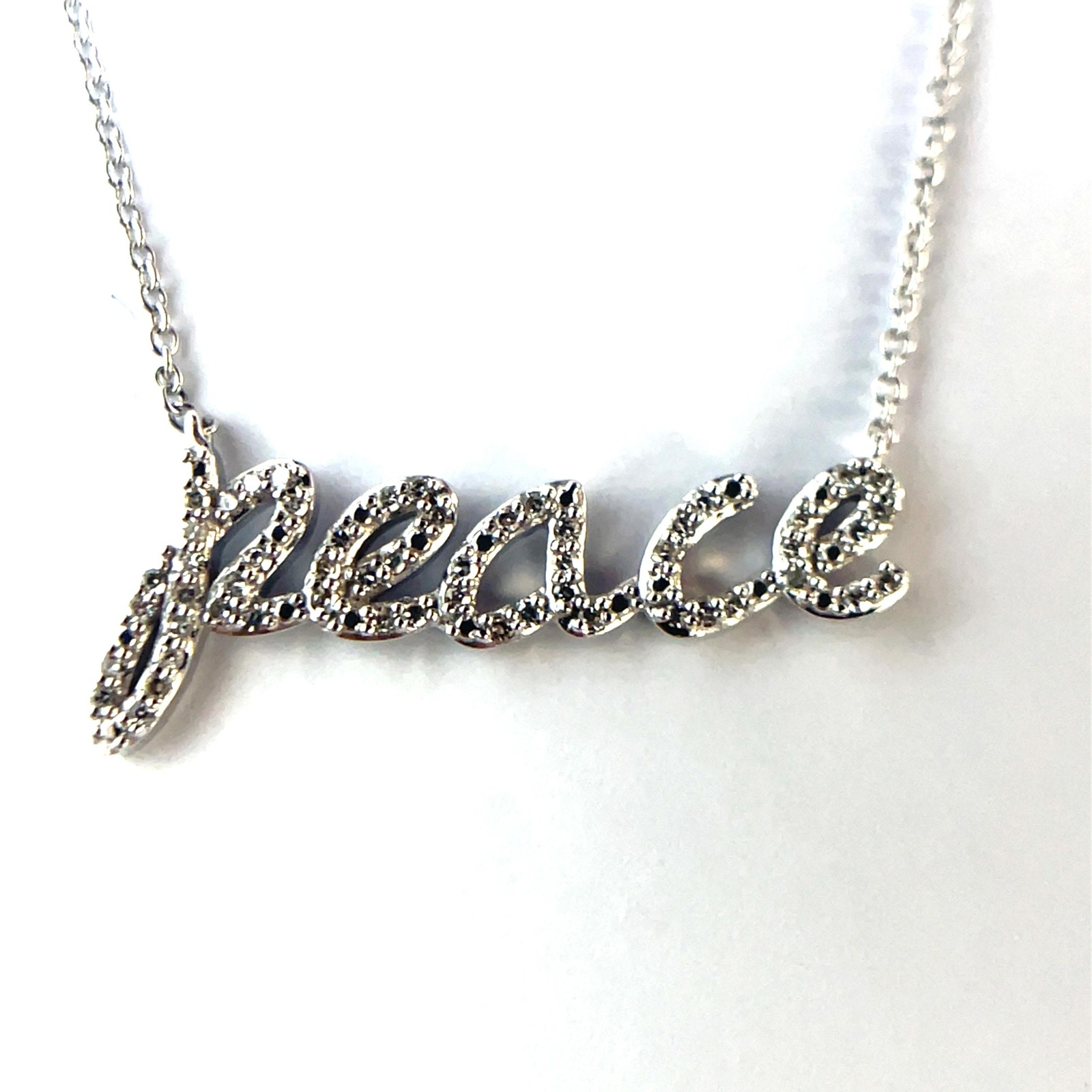 Solid White Gold Diamond Studded Peace Necklace - image 6