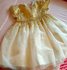 Luna Moon Gold Sequin Ivory Tulle Dress Flower Girl/Communion Size 3 Years