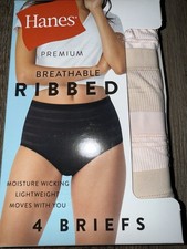 Hanes Premium  4-Pair Womens Brief Panties Polyester Blend Ribbed  L/7