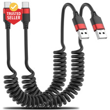 Coiled USB C Cable for Car, 2 Pack Type C Coiled Cable Fast Charging, USB to USB