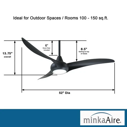 Minka Aire Light Wave 52" Ceiling Fan - Coal 3-Blade Remote Control - Picture 4 of 6