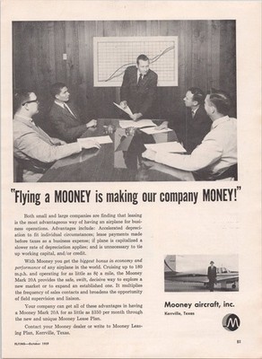 Mooney 1959 Vintage Print Ad Mark 20A Aircraft Leasing Promo