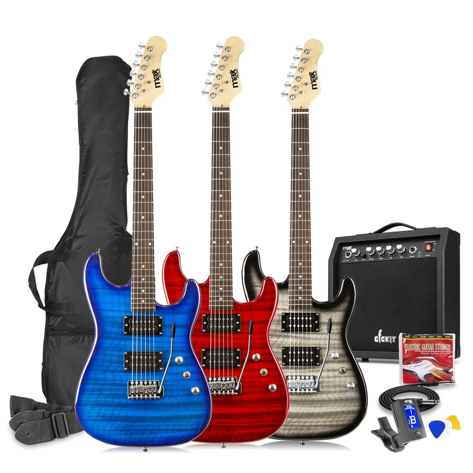 MAXMUSIC GigKit Full Size Electric Guitar Set with Amplifier & Accessories - Quilt Top