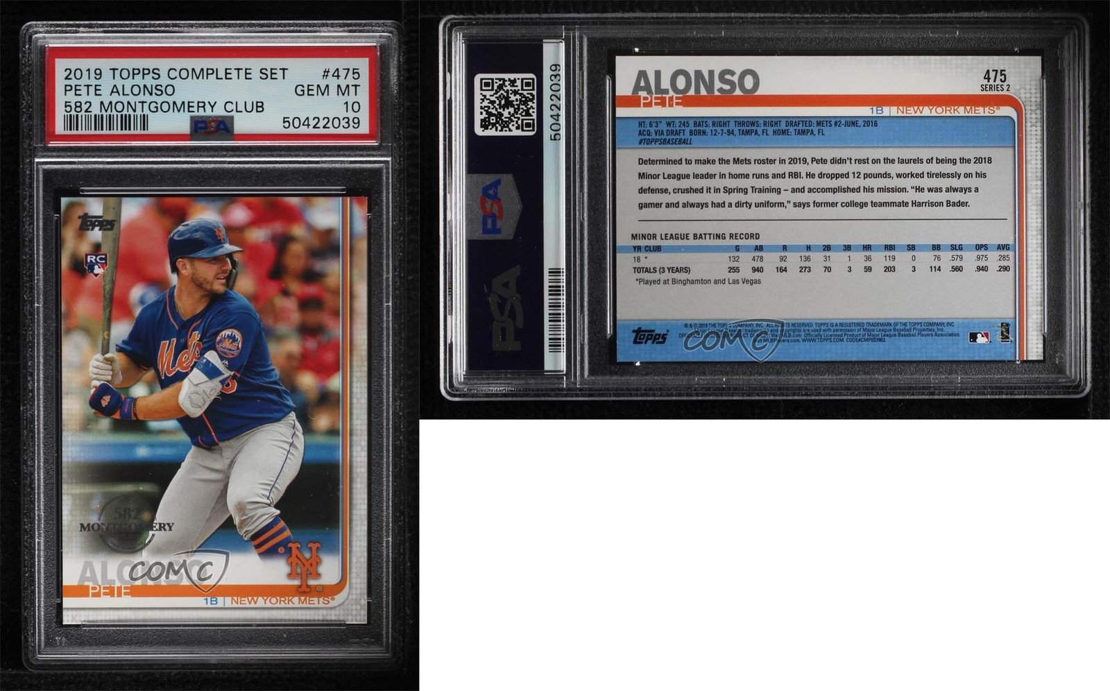2019 Topps Factory Set 582 Montgomery Club Pete Alonso PSA 10 GEM MT Rookie RC view 3