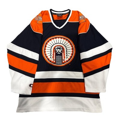 Illinois Fighting Illini Chief Illiniwek Colosseum Sewn Hockey Jersey Sz Large