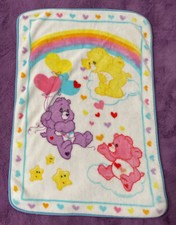 Vintage Care Bear Blanket Y2K Funshine Share Love Rainbow Heart 31" x 43" Star