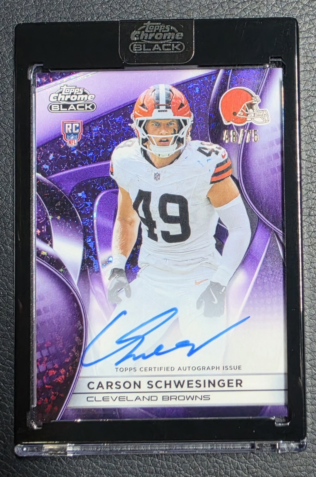 2025 Topps Chrome Black Carson Schwesinger RC Auto Purple /75 Cleveland Browns