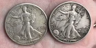 Two 1943 Walking Liberty Silver Half Dollars
