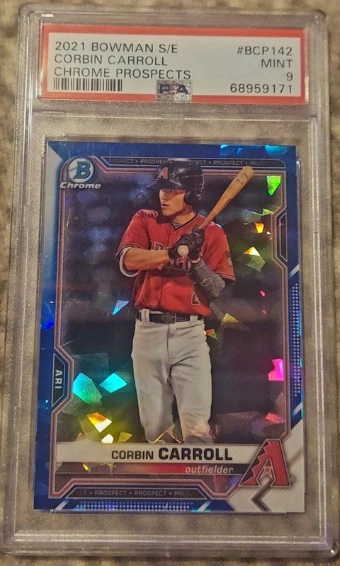 2021 Bowman Saphire Corbin Carroll Chrome Prospects RC PSA MT 9