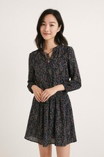 J Crew Mercantile Dress Womens Extra Small Navy Blue Floral Long Sleeve XS-M
