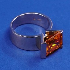 sz 9, vermeil gold over sterling silver handmade ring, modern 925 w/ crystal