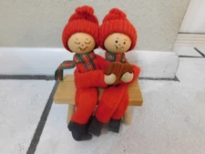 Vtg Ljungstroms Swedish Tomte Couple - Handmade Wood - Sitting On Bench