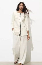 Cardigan lungo Zara maglia ecrù/navy taglia S ref 4192/053