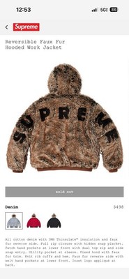 Supreme SS26 Reversible Faux Fur Hooded Work Jacket Denim Medium
