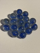 Lot of 17 Blue Cats Eye 8 Thread Marbles About 7/8 Of An Inch