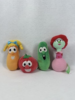 Vintage VEGGIE TALES Plush Lot of 4 Petunia Larry Bob Laura BEAN BAG Gund FLAW