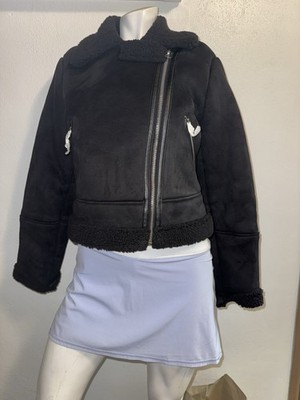 Stradivarius Women s Black Aviator Jacket Size M Medium Sherpa Lined NEW