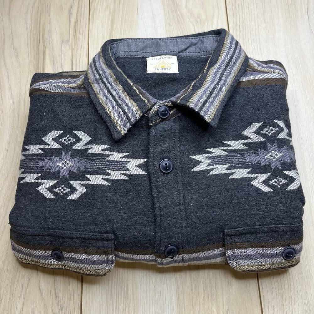 Faherty Good Feather Overshirt Aztec Print Nescove Large Men Button Down L