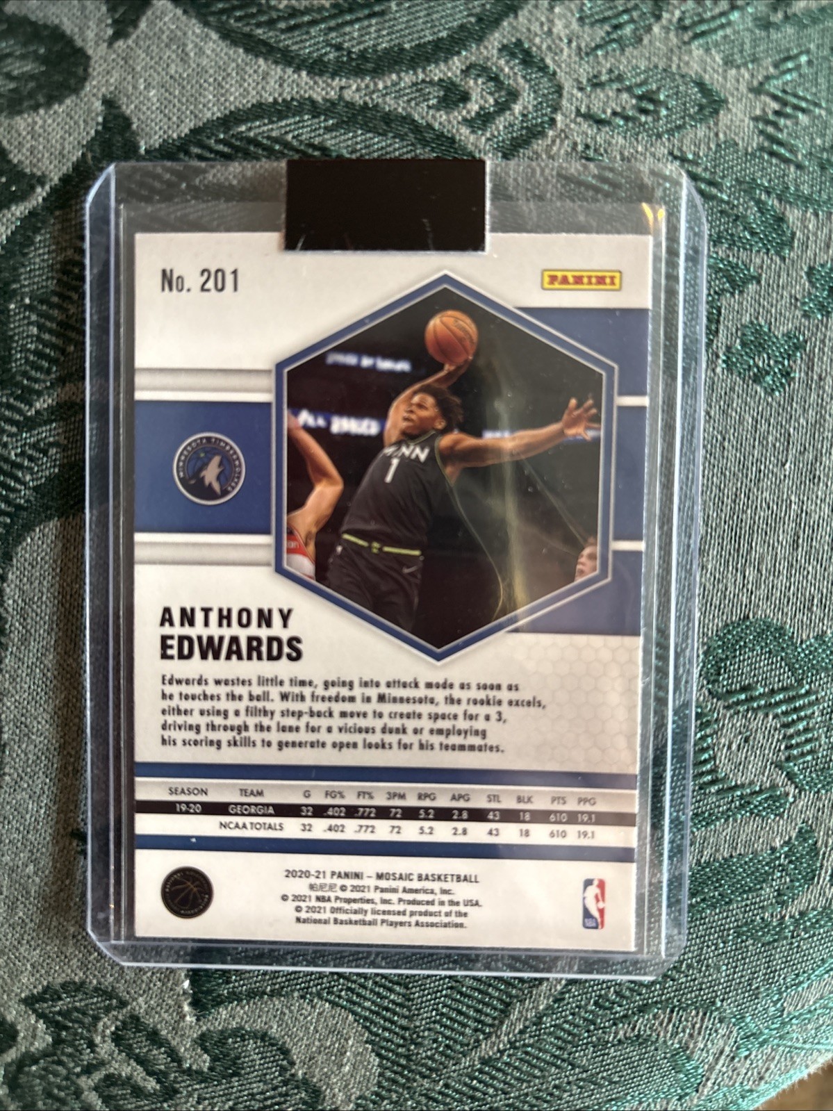 2020-21 Panini Mosaic Rookie Anthony Edwards #201 Silver Prizm (RC) view 2