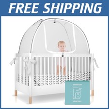 Baby Crib Tent with Auto-Lock Zipper, Gray Chevron