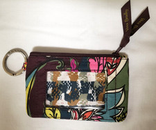 Vera Bradley Autumn Leaves Zip ID Case, Badge Holder Coin, with Key Ring