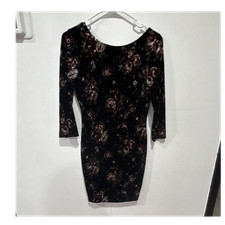 Forever 21 S Black Multicolor Floral V-Neck 3/4 Sleeve Bodycon Short Dress