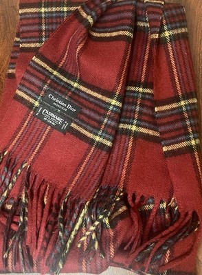 Christian Dior Monsieur Cashmaire Tartan Scarf Mens Red Black Made In Japan