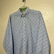 Robert Graham Shirt Mens XL Blue Striped Embroidered Flip Cuff