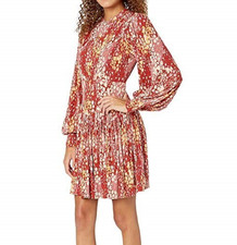 FREE PEOPLE Women's Rust Combo Long Sleeve Short Fit + Flare Dress Size: S