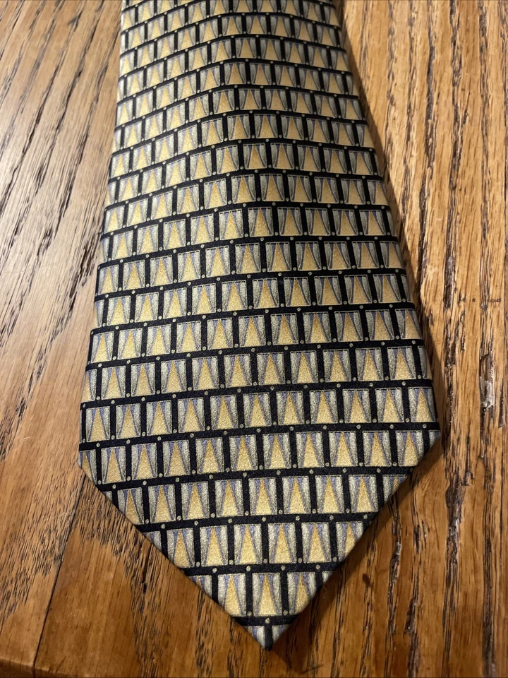 Corbata de seda geométrica Stonehenge vintage usada en excelente estado para hombre hecha a mano Foto 2 de 4