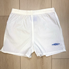 VTG Umbro Boys White Nylon Shorts Size 10 Cruz Azul Logo Soccer Running 90s