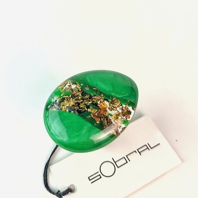 Sobral Orlando Poesia Green & Gold Metalique Artist Made Statement Ring Size 8