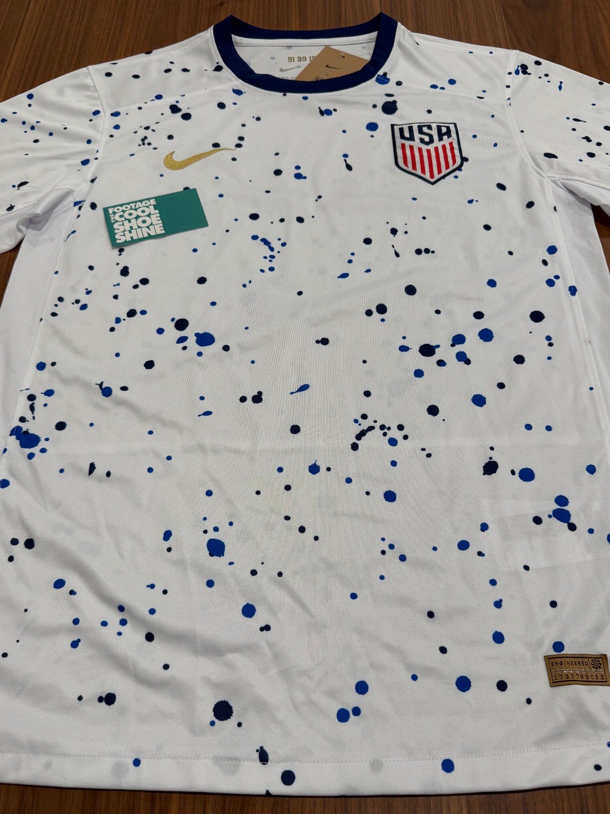 2023 NIKE DRI-FIT USMNT USA SOCCER HOME JERSEY KIT SPLATTER WHITE BLUE GOLD L