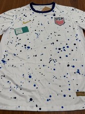 2023 NIKE DRI-FIT USMNT USA SOCCER HOME JERSEY KIT SPLATTER WHITE BLUE GOLD L