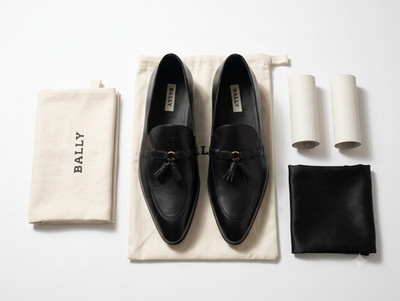 Bally Switzerland Black Leather Tassel Loafers Dress Shoes Slip On Pointed 9