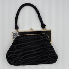 Vintage Elegant Black Beaded Handbag by LA REGALE Ltd. w/gold tone Frame - HOT
