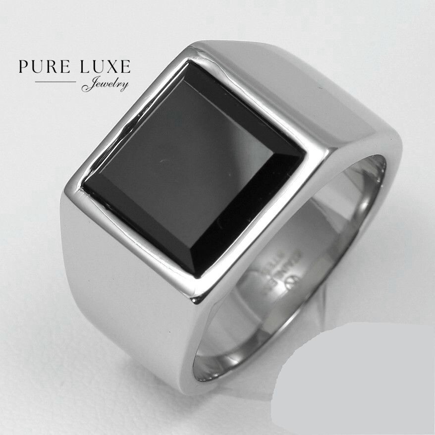 Men's Stainless Steel,Square Black Onyx,Ring size 8 9-13