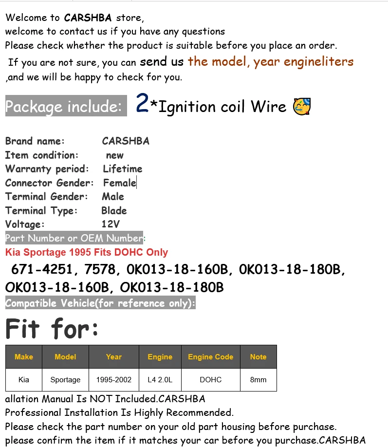 2x Spark Plug Wire Set for Kia Sportage 1995 1996 1997 1998 1999 2000 2001 2002 Foto 2 de 4