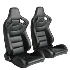 2 x Universal Car Racing Seats PVC Leather with 2 Sliders Sport Seats Black
