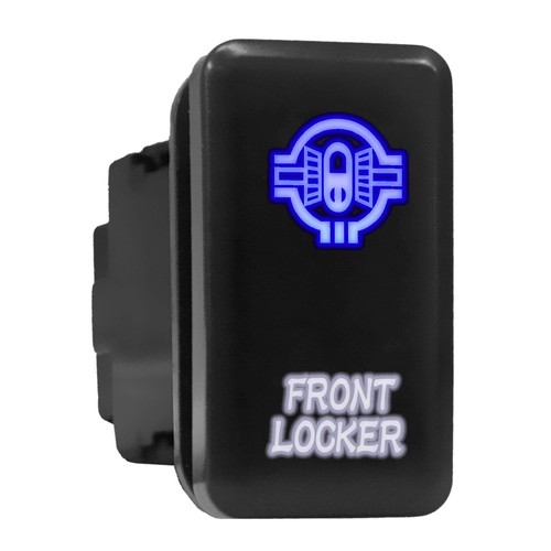 FRONT LOCKER Blue/White LED Backlit Tall Push Button 1.54"x 0.83" (Fit: Toyota) - Picture 1 of 6