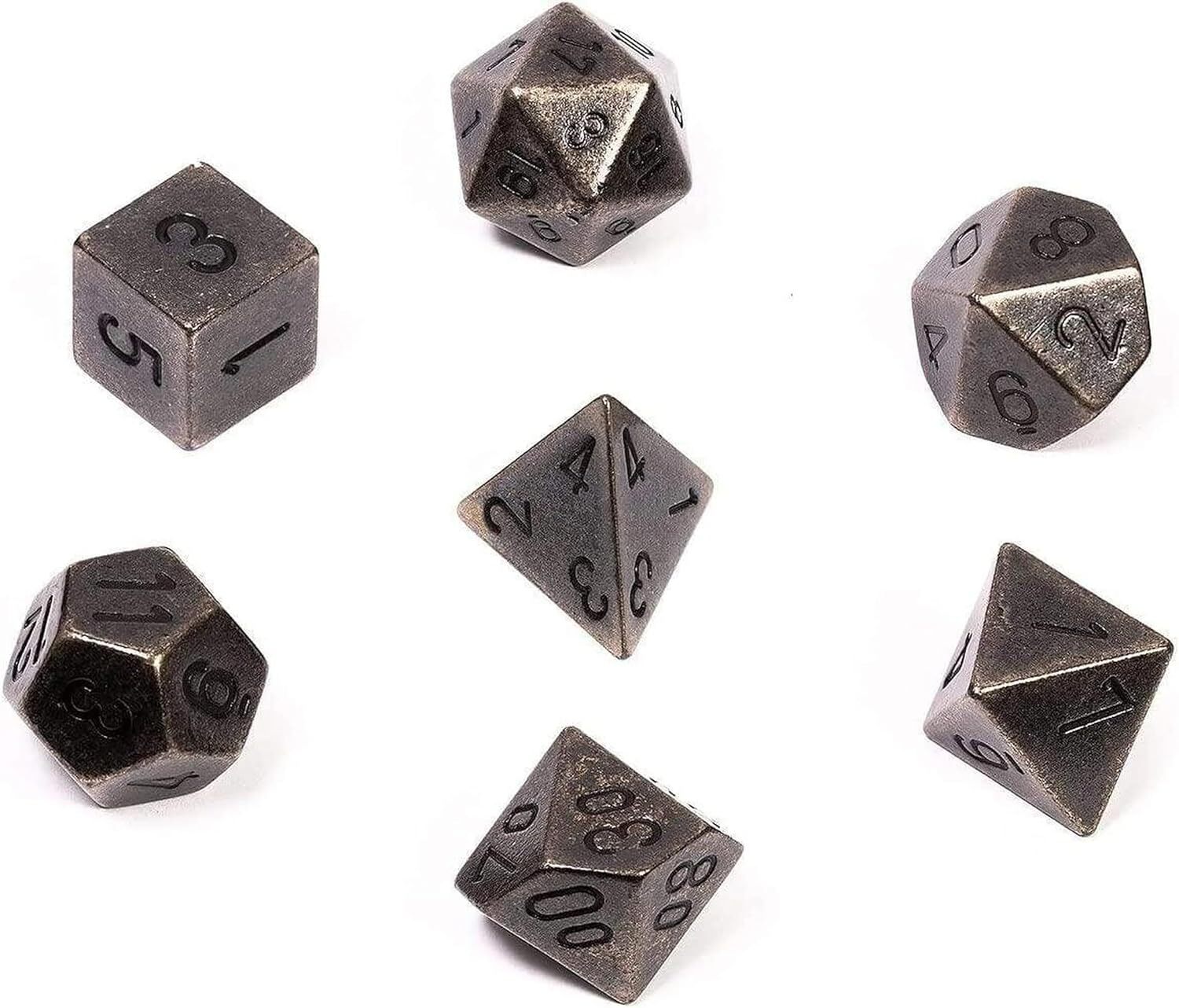 DND Dice Set-Chessex D&D Dice - 16mm Dark Metal Polyhedral Dice Set-Dungeons and